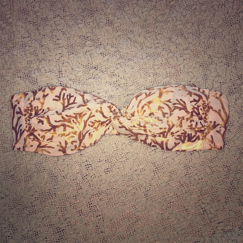 White & Gold Patterned Bikini Top